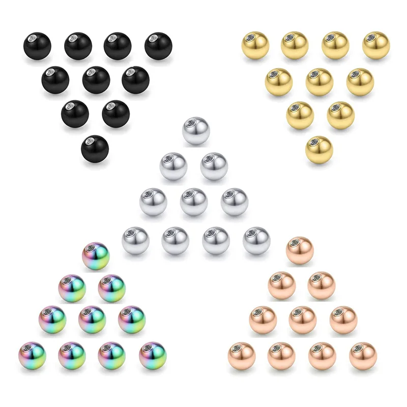 

10 Pcs Mix Colors Replacement Balls Stainless Steel Spare Threaded Hole Beads Lip Navel Brow Tongue Ear Belly 14G/16G 3/4/5/6mm