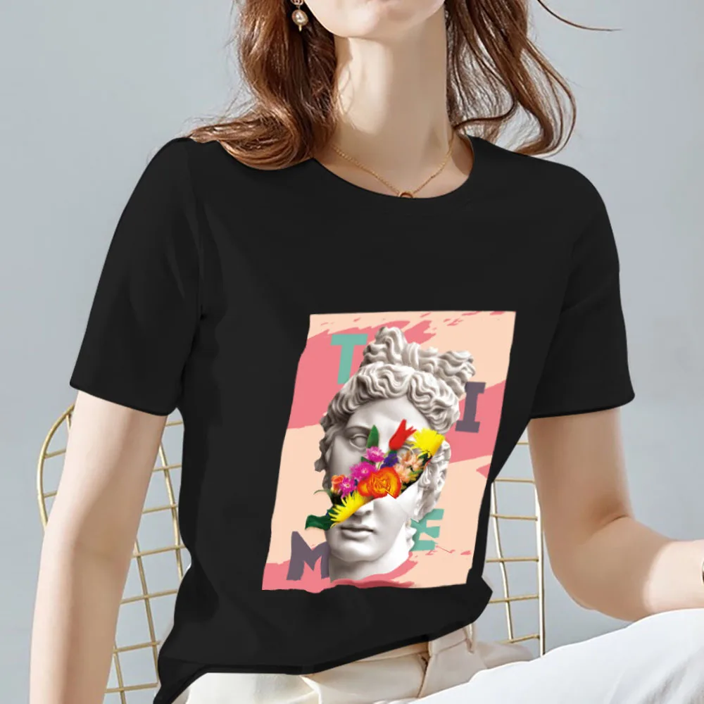 

Fashion Tshirt Women Basic Tops Retro Street Fun Art Sculpture Design Printing Series Round Neck Commuter Soft Sports Soft Shirt