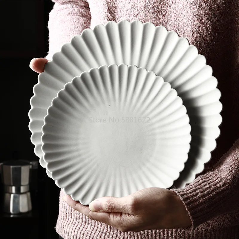 Chrysanthemum Shape Plate Bowl Japanese Frosted Flower Type Ceramic Tableware Dessert Dessert Plate Home Western Food Plate Bowl