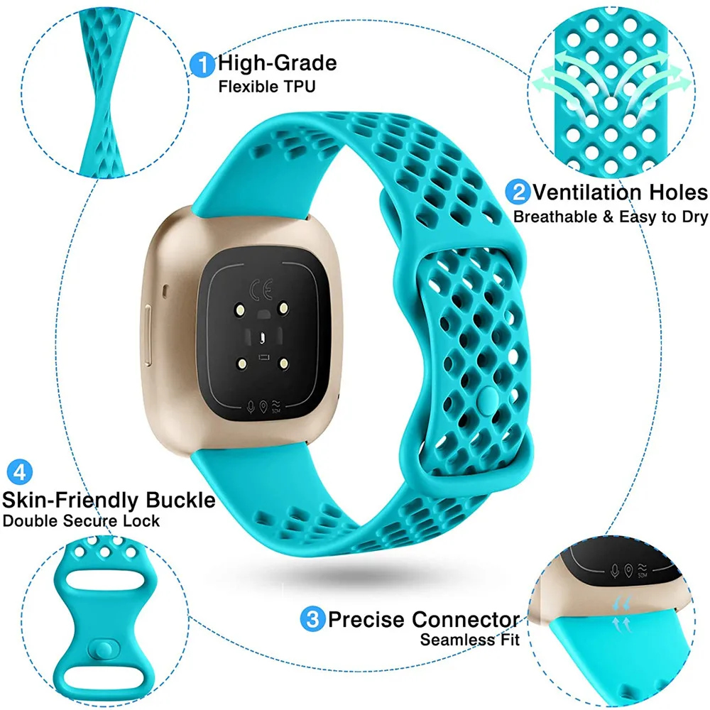 Correa deportiva para Fitbit Sense, pulsera de silicona transpirable, antideslizante, para Fitbit Versa 3