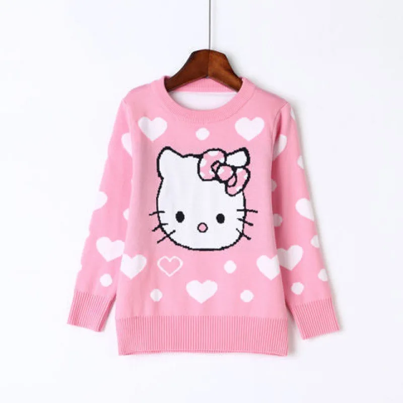 Hello Kitty round neck Plush thickened cartoon children sweater girls cotton sweater fall winter Pullover fashion clothes