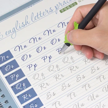 2-teiliges englisches wiederverwendbares Groove-Kalligraphie-Stiefelmethode, Alphabet, Wörter, Buchstaben, Übungsheft mit Stiftminen-Set für Anfänger
