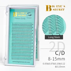 BES 1 Tray Long Stem Russian Volume Lashes Extensions 2D 0.15mm 8-15mm Thickness Premade Fans Eyelashes Extensions Pre Made Fans