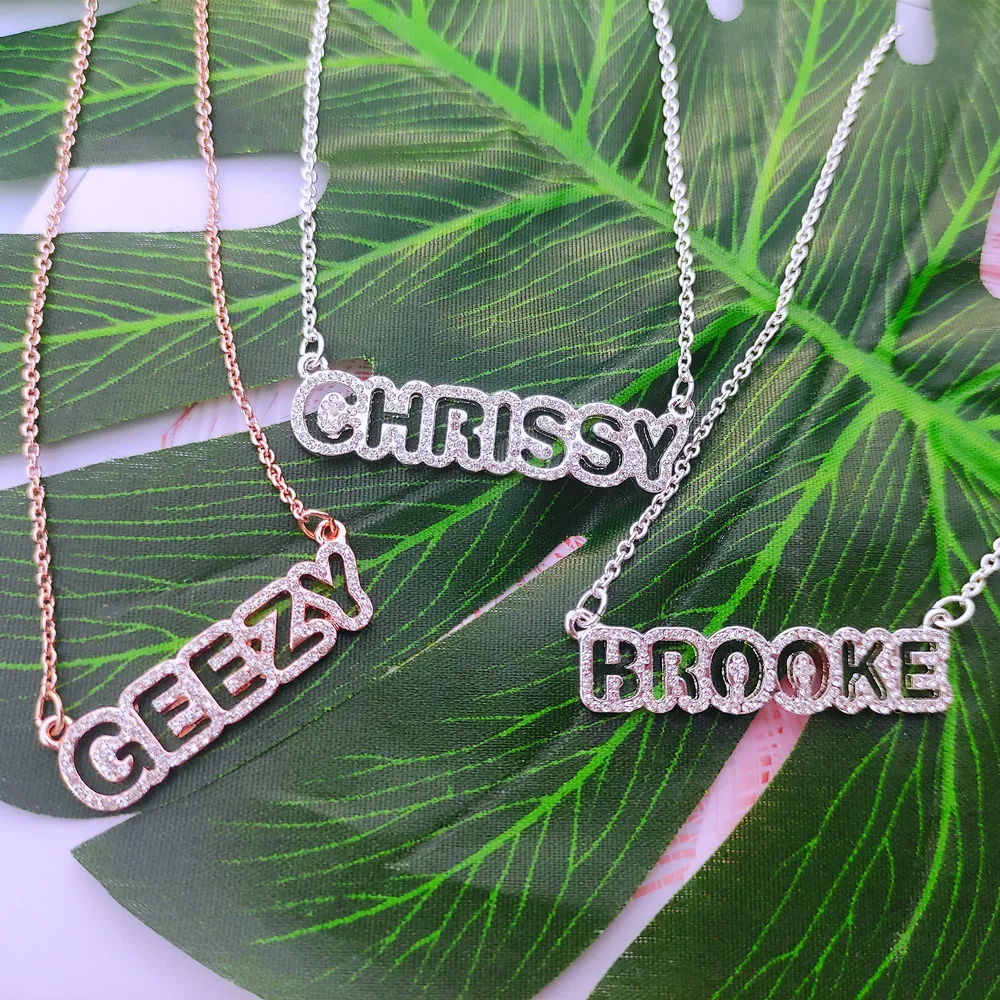 DUOYING Custom Name Necklace With 3D Hollow Letter Pendant Zircon Necklace Gold Plated Minimalism Styele For Women Jewelry Gift