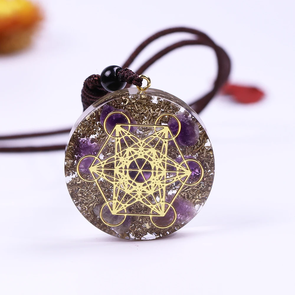 Orgonite Necklace Metatron Cube Resin Pendant Cosmic Energy Center Sign Pendant Necklace Magic Hexagram Choker Jewelry