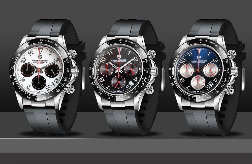 PAGANI DESIGN VK63 jam tangan kuarsa untuk pria, arloji kaca safir dengan Chronograph keramik Bezel angka Arab, hadiah olahraga