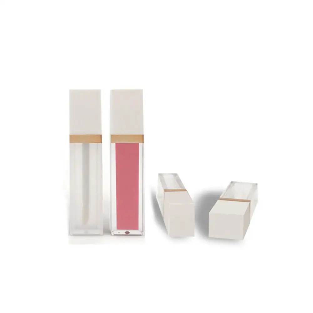 7ml Square Makeup Liquid Empty Lipstick Lip Gloss Tubes White Black Cap Transparent Frosted Cosmetic Packaging Container