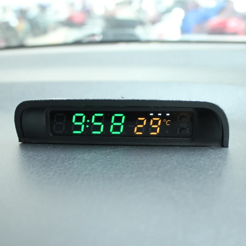Solar Car cyfrowy zegar termometr podwójny kolor wyświetlacz inteligentny przełącznik High Precision LED cyfrowy zegar Dashboard Watch Accessorie