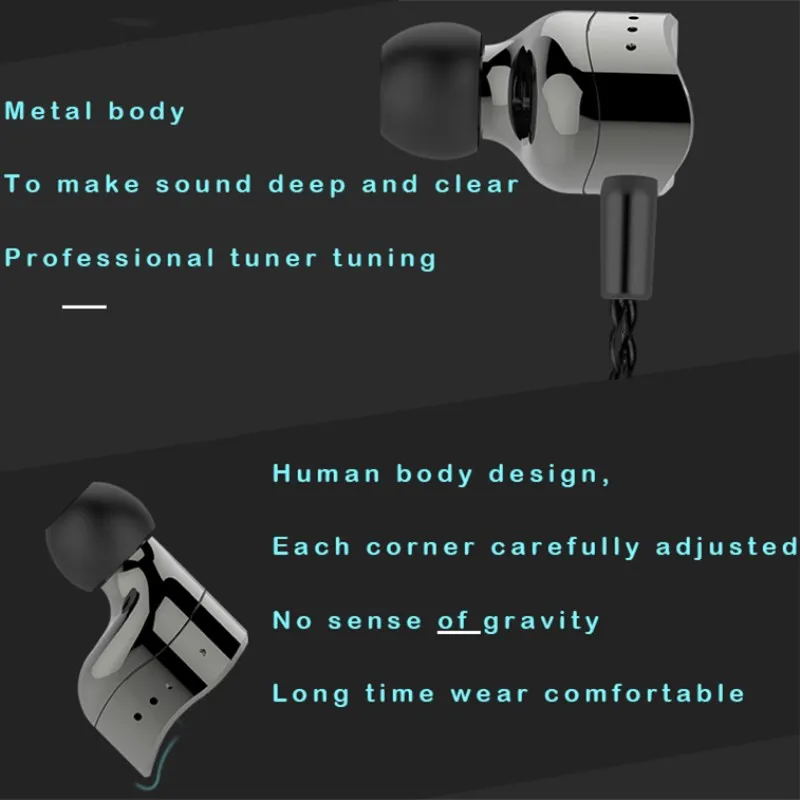 Metal HI Fi  Bass Earphone in ear Stereo Headphones 3.5mm Phone Earplug Rock Rap Pop DJ Headset for Phone Player Computer