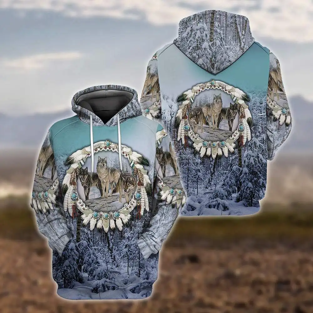 

Beautiful Tribal Native Wolf 3D All Over Printed Men Hoodie Autumn Unisex Sweatshirt Zip Pullover Casual Streetwear KJ466