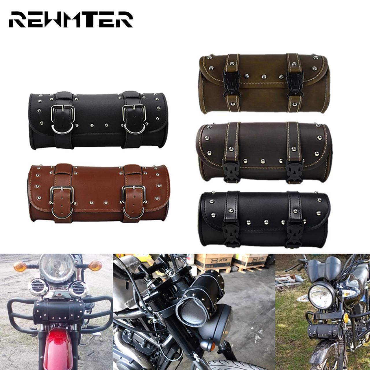 

Universal Hanging Saddlebag Motorcycle PU Leather Side Front Fork Tool Tail Storage Bags For Harley Touring Sportster XL Dyna FL