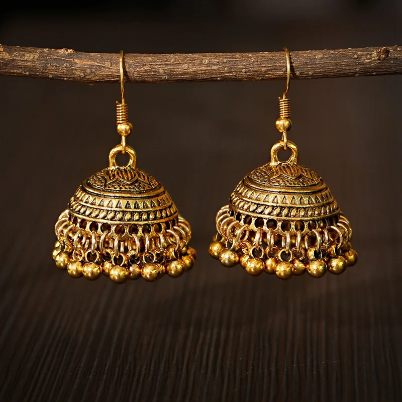 Tibetan Jewelry Silver Color India Geometric Hanging Dangle Drop Earrings Bohemia Bells Jhumka Earrings