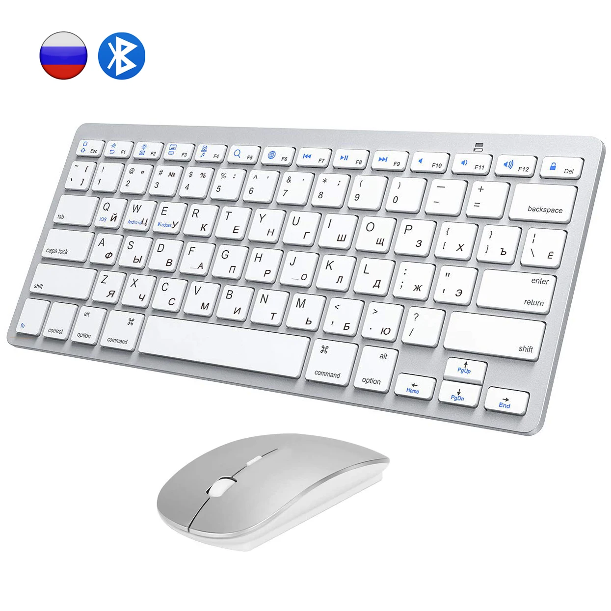 Russian Bluetooth Keyboard Mouse Combo Wireless Bluetooth Mice Ultra Slim Mute for Mac iPad iPhone iOS Android Windows Smart TV