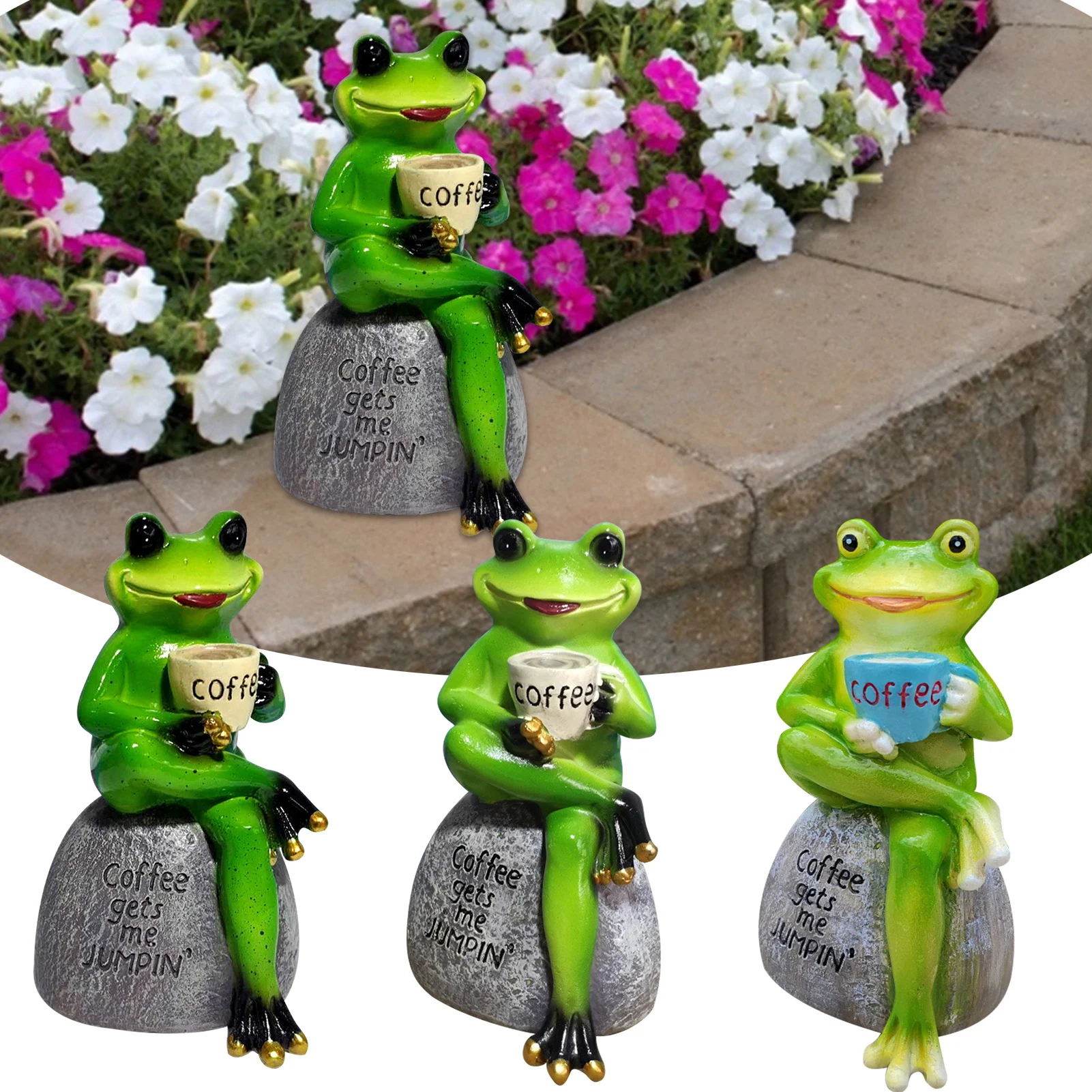 Creative Cute Resin Frog Statue Figurine Garden Drinking Coffee Sculpture For A Lawn And Garden Decoration