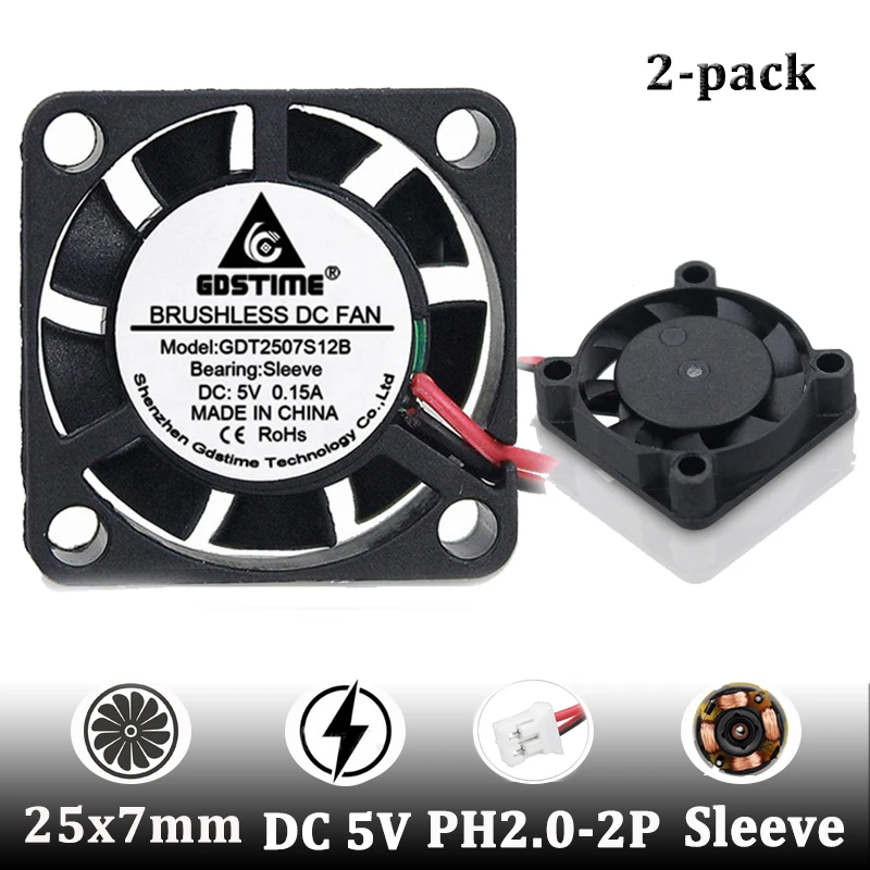 10pcs Gdstime 25mm 5V Cooler 25x25x7mm 2inch Mini DC Brushless Cooling Fan Raditor Heatsinks Fan