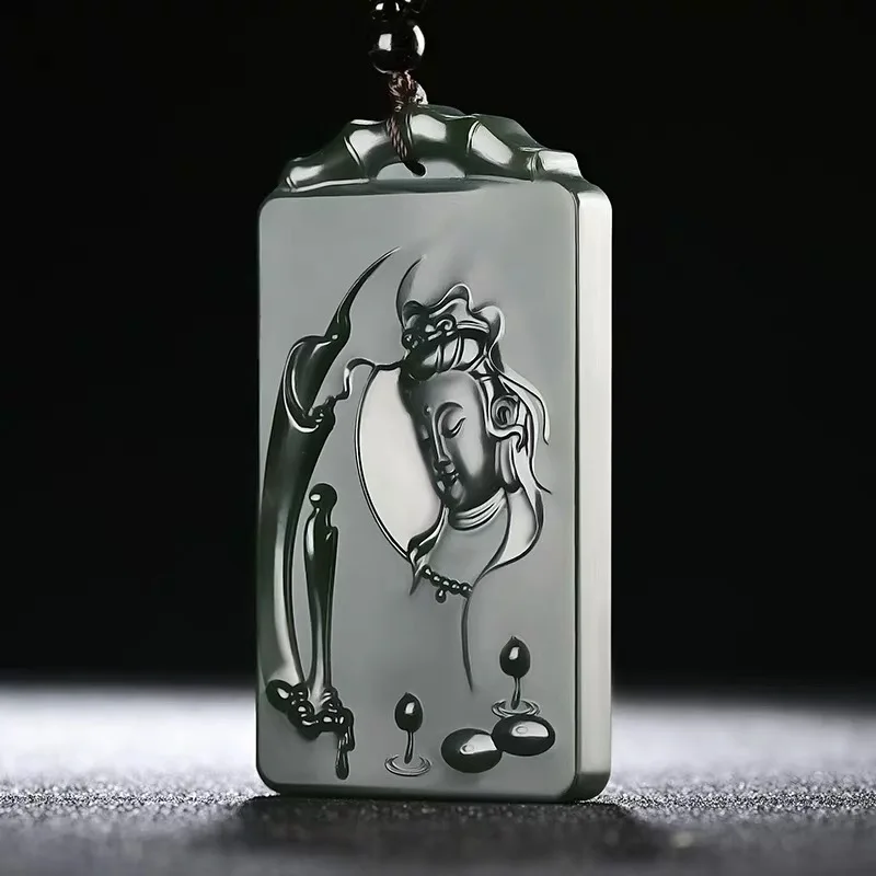 

Xinjiang Hetian jade green jade pagoda green one fine material and one heart the Buddha Guanyin jade brand enlightenment pendant