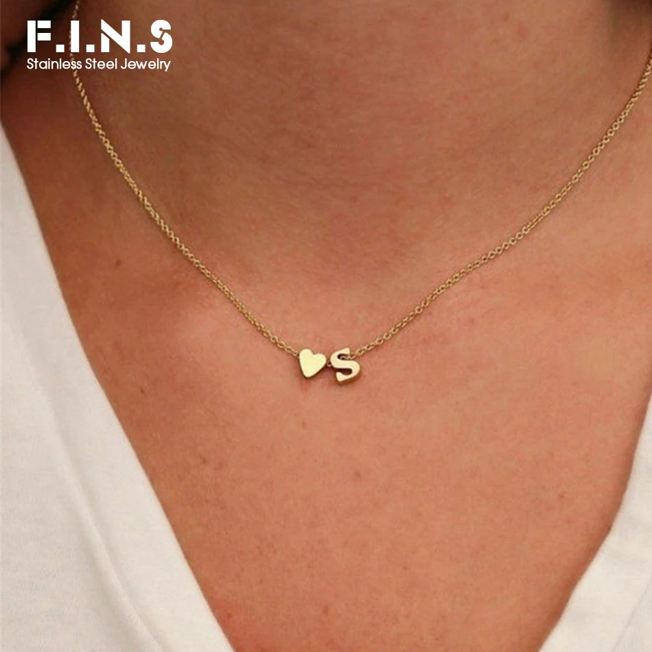 F.I.N.S Stainless Steel 316L Initial Necklace Women Choker Chain DIY Name Heart Letter Pendant Necklace for Woman Jewelry