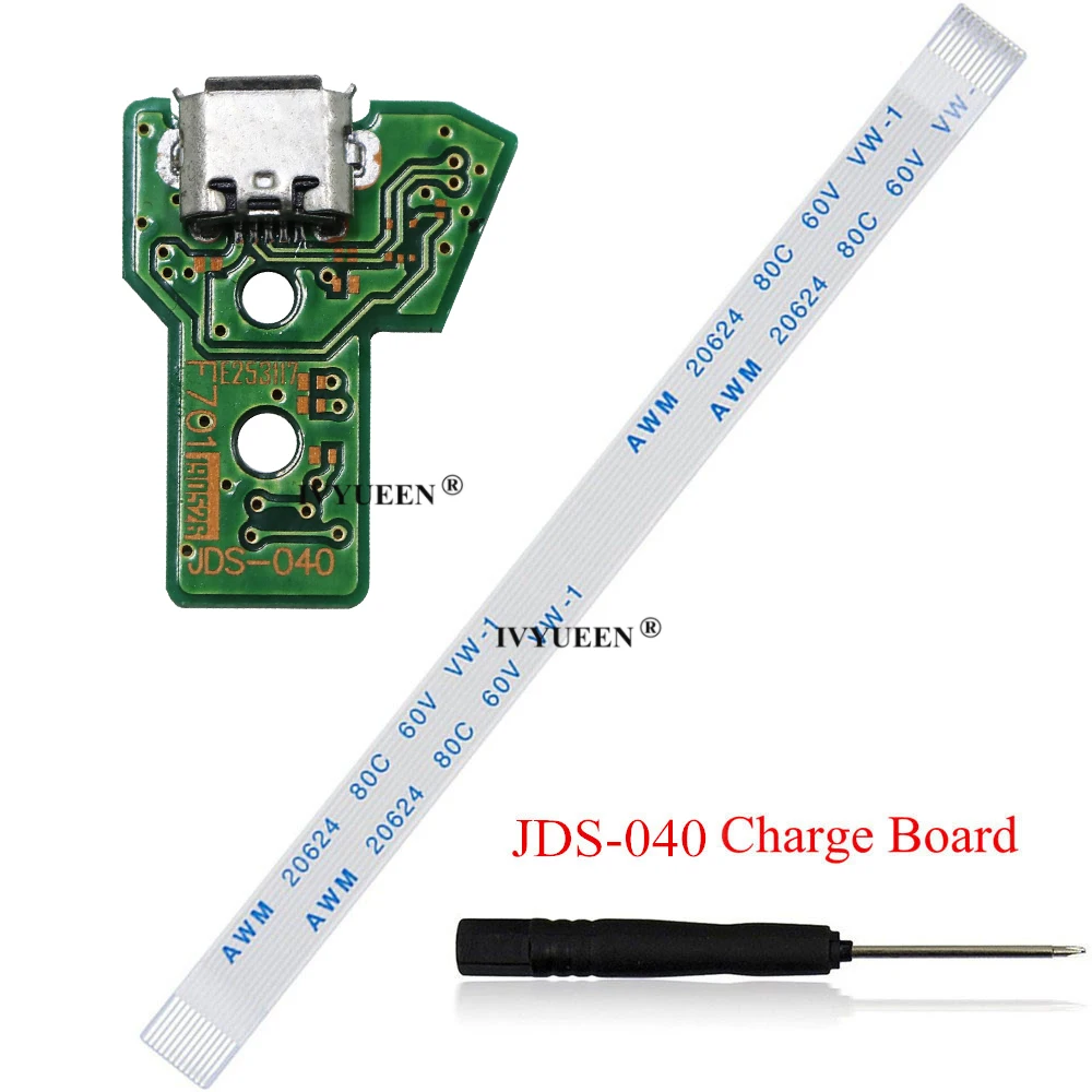 IVYUEEN for Playstation 4 PS4 Pro Slim Controller Charging Socket Port Circuit Board with 12 14 Pin Power Flex Ribbon Cable