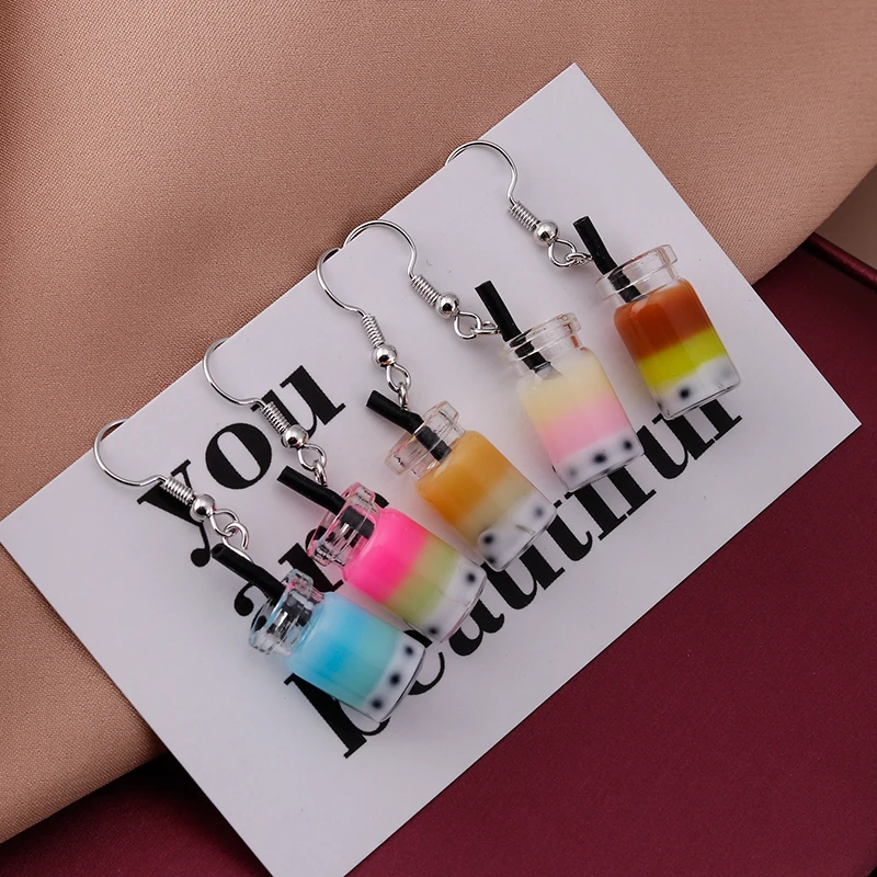 Aihua Cartoon Drinking Juice Bottle Milk Tea Dangle Earrings for Women Candy Color Wine Cup Ice Cream Jewelry Earrings Gifts