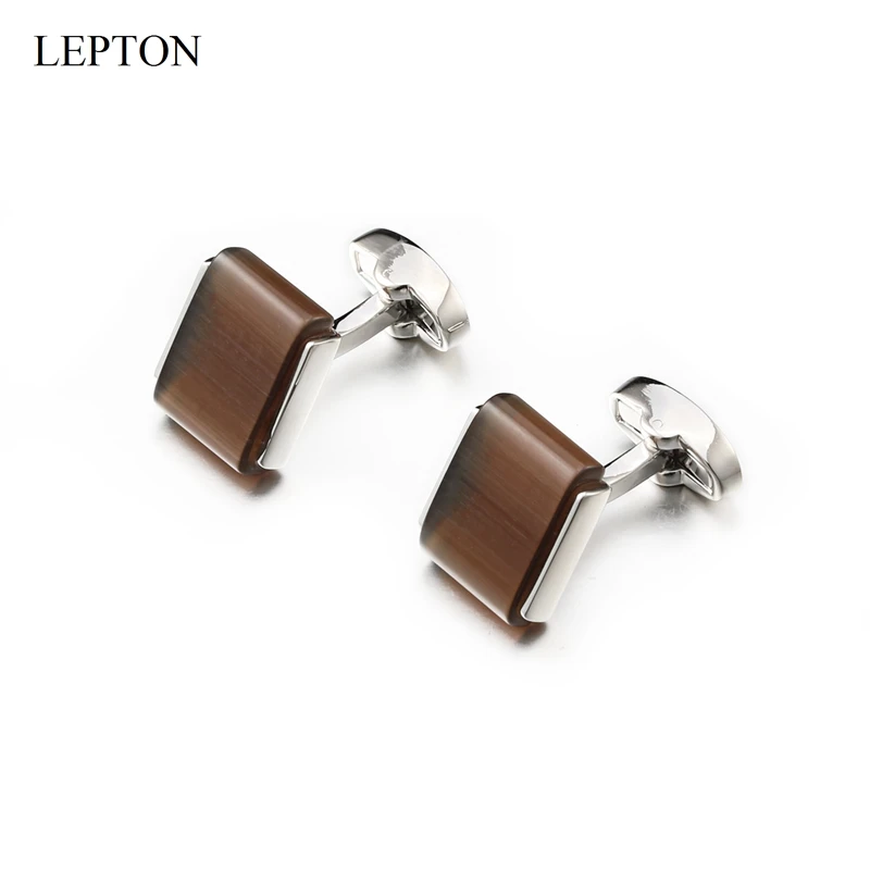 Low-key Luxury Cat's eye stone Cufflinks for Mens High Quality Square Brown Opal Stone Cufflink Relojes gemelos Lepton Jewelry