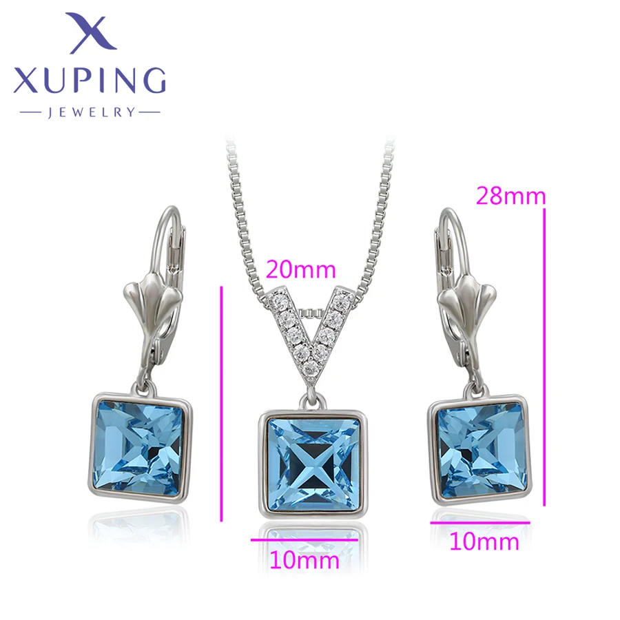 Xuping Jewelry New Arrival Square Shaped Crystals Jewelry Set Rodium Color Earrings Women Girl Gift 60122