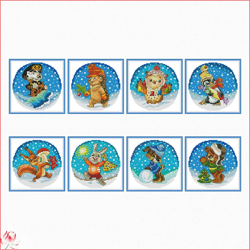 Lovely animal series pattern cross stitch kits DIY penguin dog 14CT 11CT count canvas printing embroidery set needlework crafts