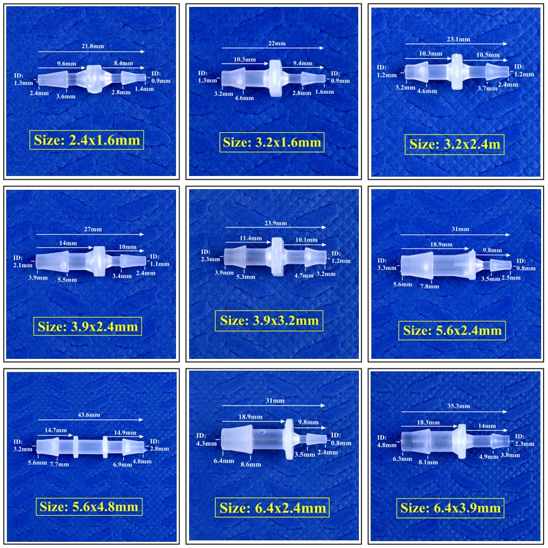 5 ~ 200 sztuk 2.4 ~ 7.9mm do 1.6 ~ 6.4mm PP Pagoda zmniejszenie bezpośrednie złącza zbiornik akwarium pompa powietrza Adapter rura nawadniająca