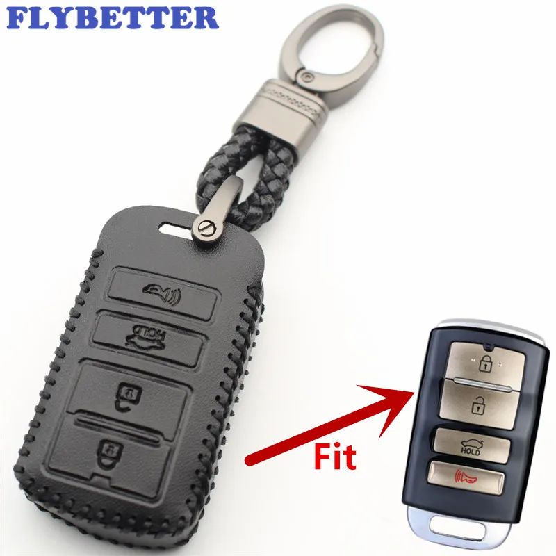 FLYBETTER Genuine Leather 4Button Keyless Entry Smart Key Case Cover For Kia Sorento K900 New K7 Cadenza 