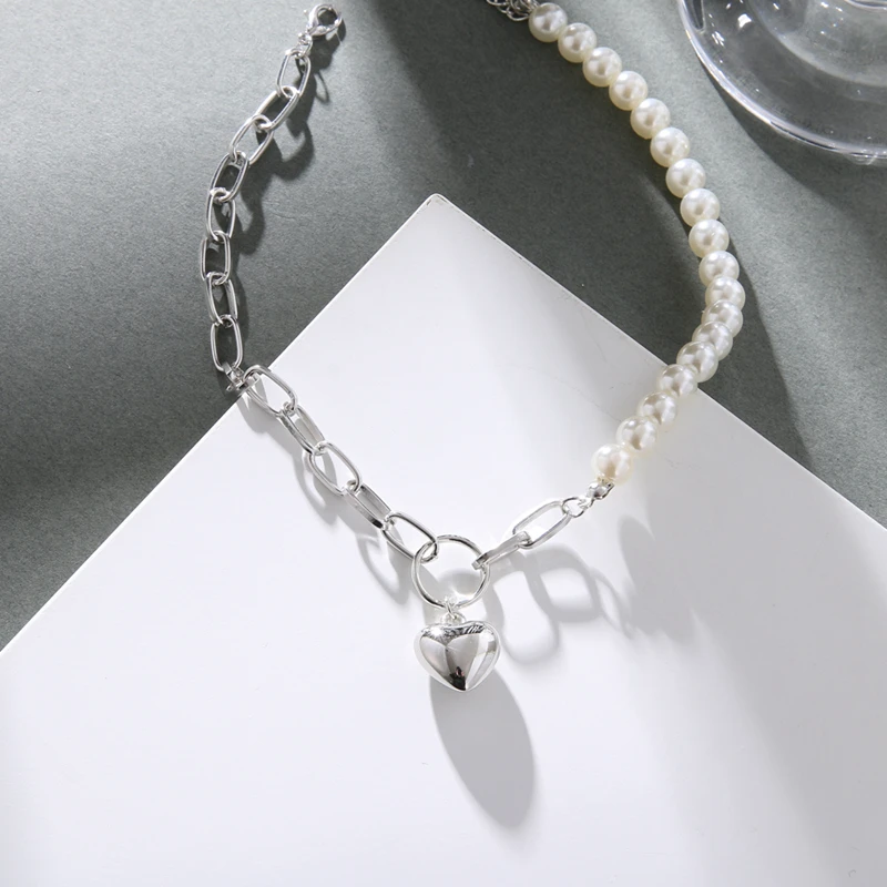 KISS WIFE Goth Pearl Choker Necklaces Heart Pendants Women Jewelry On The Neck Chain Beads Necklace Collar For Girl Kpop Trendy
