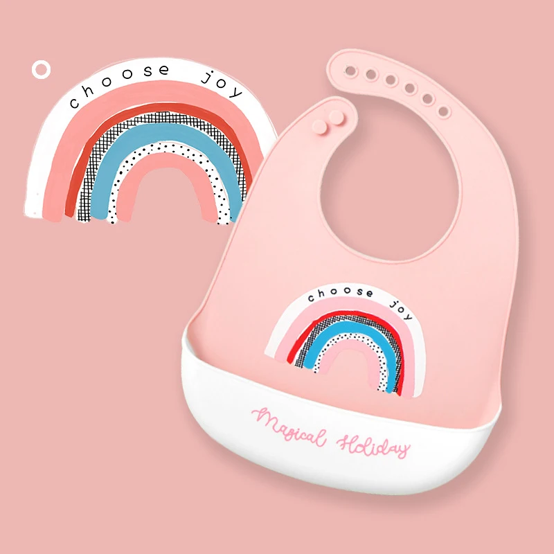 2021 Cute Baby Bibs Waterproof Silicone Bib Feeding Infant Newborn Cartoon Apron ToddlerX Adjustable Bib Burp Cloths with Pocket