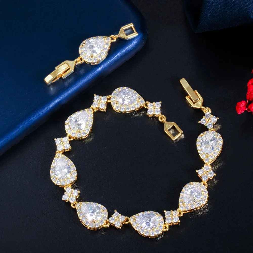 CWWZircons Top Bling Große Wasser Tropfen Zirkonia Rose Gold Farbe Tennis Armband für Frauen Trendy Party Hochzeit Schmuck CB238 – Detail 3