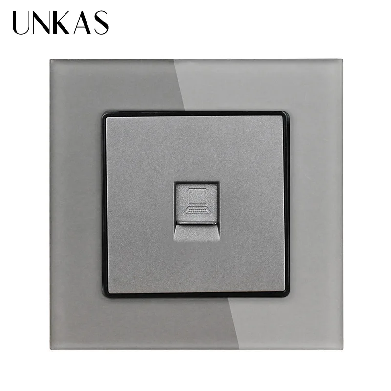 

UNKAS Crystal Glass Panel Power Socket 1 Gang RJ45 Internet Jack CAT6 Connector Computer Outlet Wall Data Socket