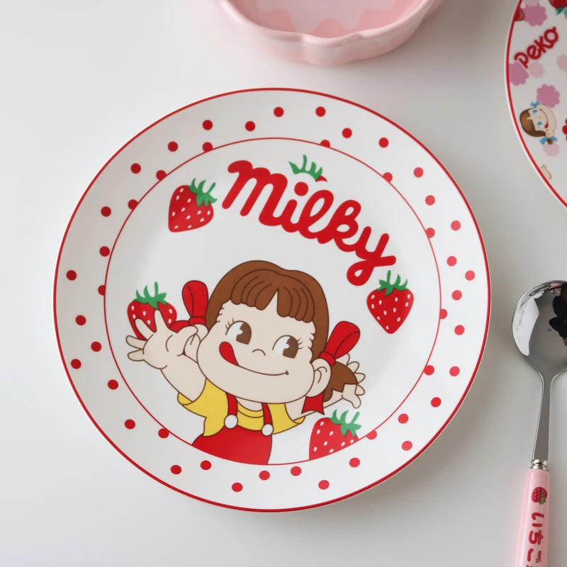 Strawberry Milk Sister 8-inch Ceramic Plate/Pink Petal Small Bowl/Fork Spoon
