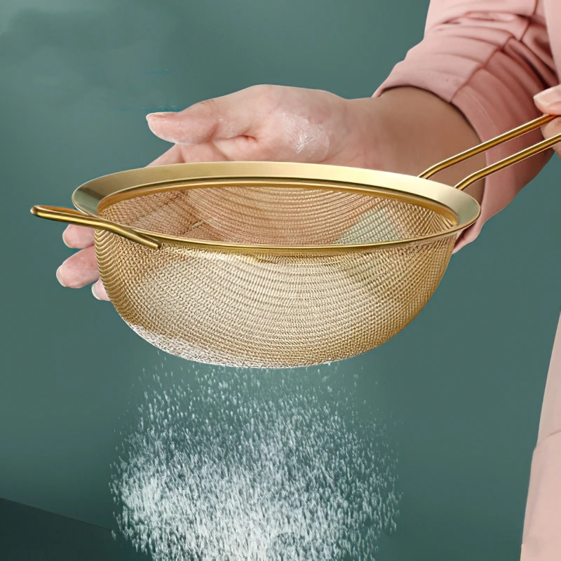 

304 Stainless Steel Ultrafine Filter Colander Strainer Nordic Gold Soybean Egg Milk Oil Flour Filter Spoon Home Kitchen Supplies