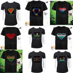 Men's T-shirt 100% Cotton Love Heart Shape Logo Light Up LED  T shirt Sound Activated Flashing El Panel T-shirt