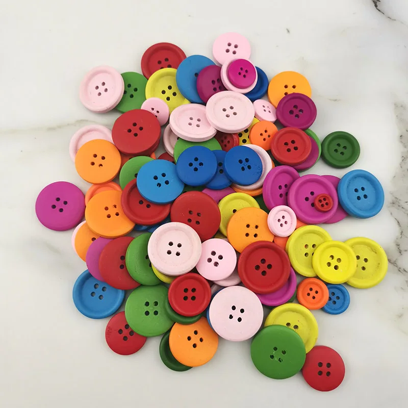 (100 pcs mix/pack) 4 Holes Mixed Size Wood Buttons For Home Decoration Craft Round Clothing Sewing Scrapbook Handwork DIY