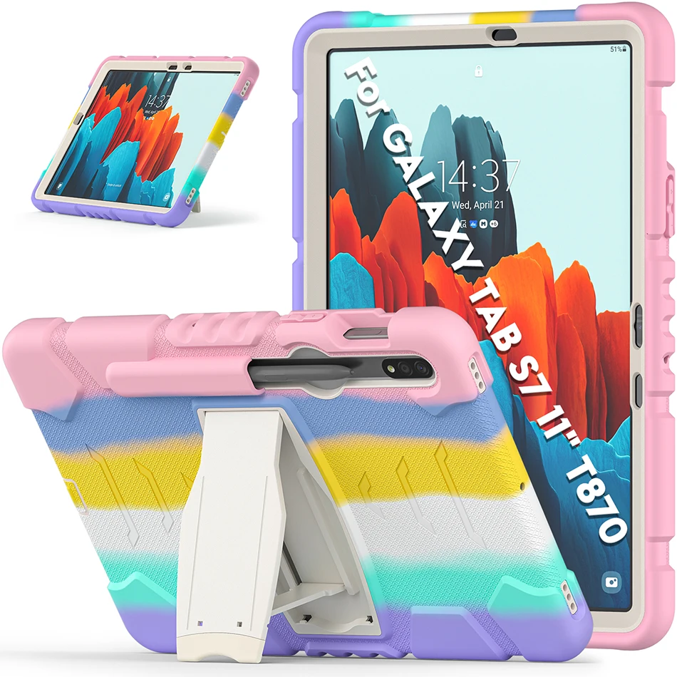 Funda protectora de Tres capas para niños y adultos, protector de silicona para Samsung Galaxy Tab S7, T870, T875, a prueba de golpes, con soporte