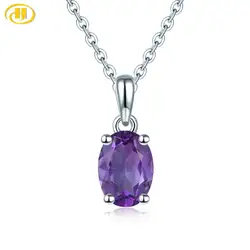 Hutang Amethyst Solid 925 Sterling Silver Pendant Real Oval 8x6mm Purple Gemstone 925 Silver Chain Fine Fashion Simple Jewelry