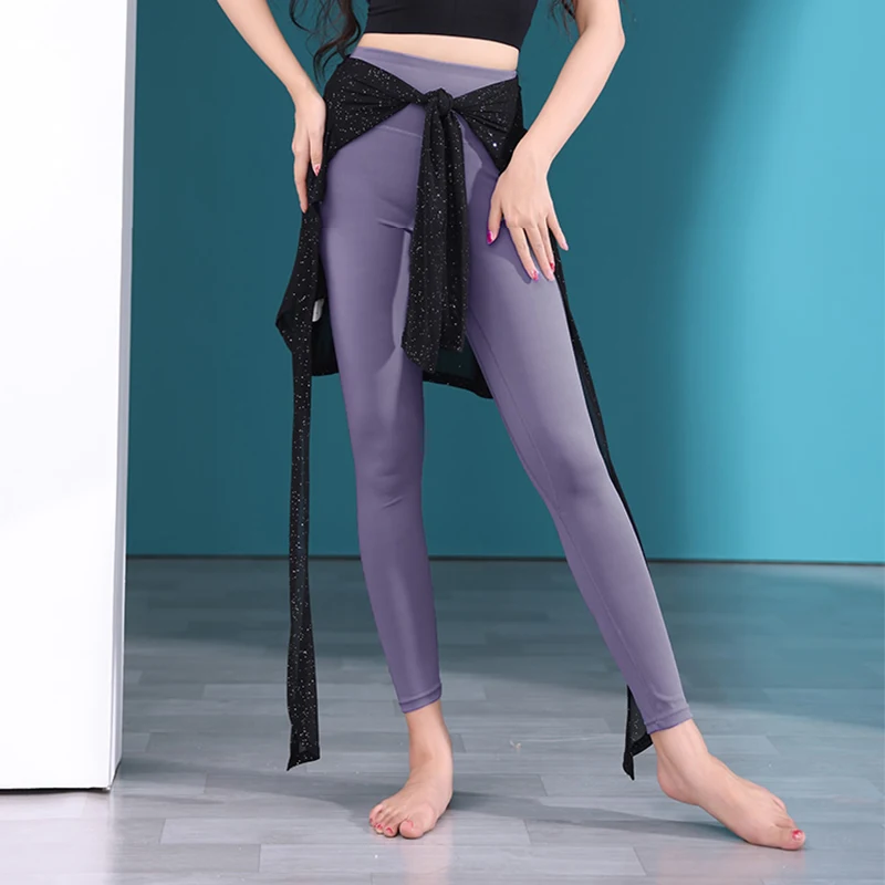 Women Dance Accessories Practice Pants Elastic Long Leggings Classic Tights Yoga Pantalones Push Up with Hip Scarf Wrap Skirts