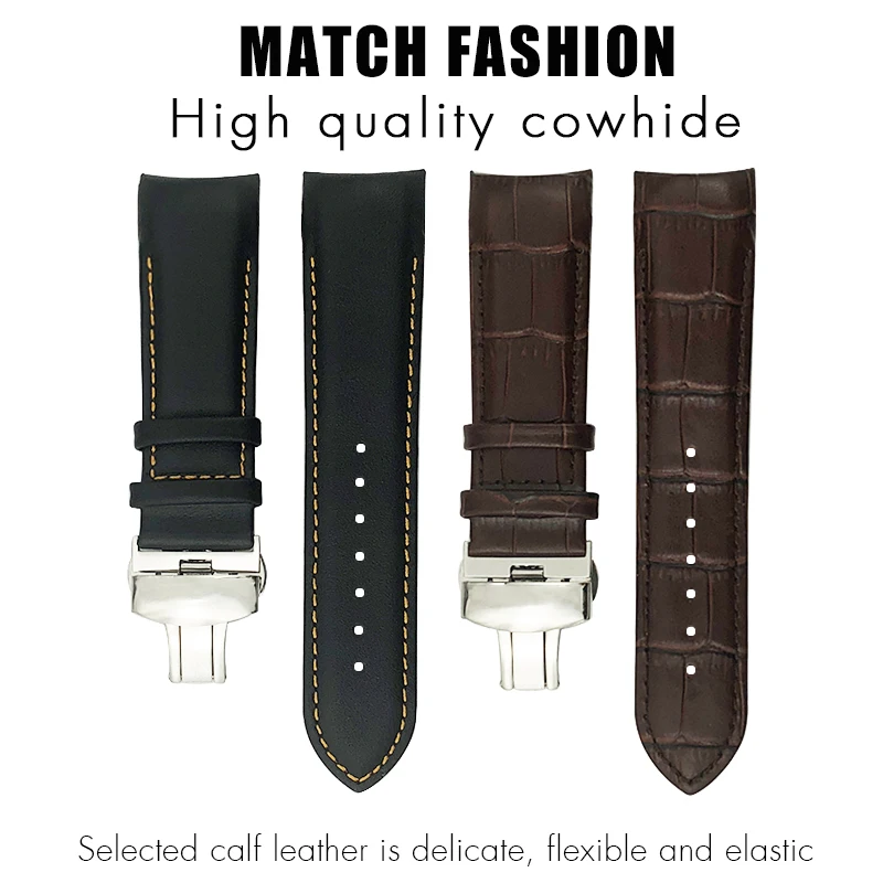 Genuine Leather Watchband 22mm 23mm 24mm Fit for Tissot T035 617 627 439 Brown Black Calfskin Watch Strap Butterfly Clasp Tools