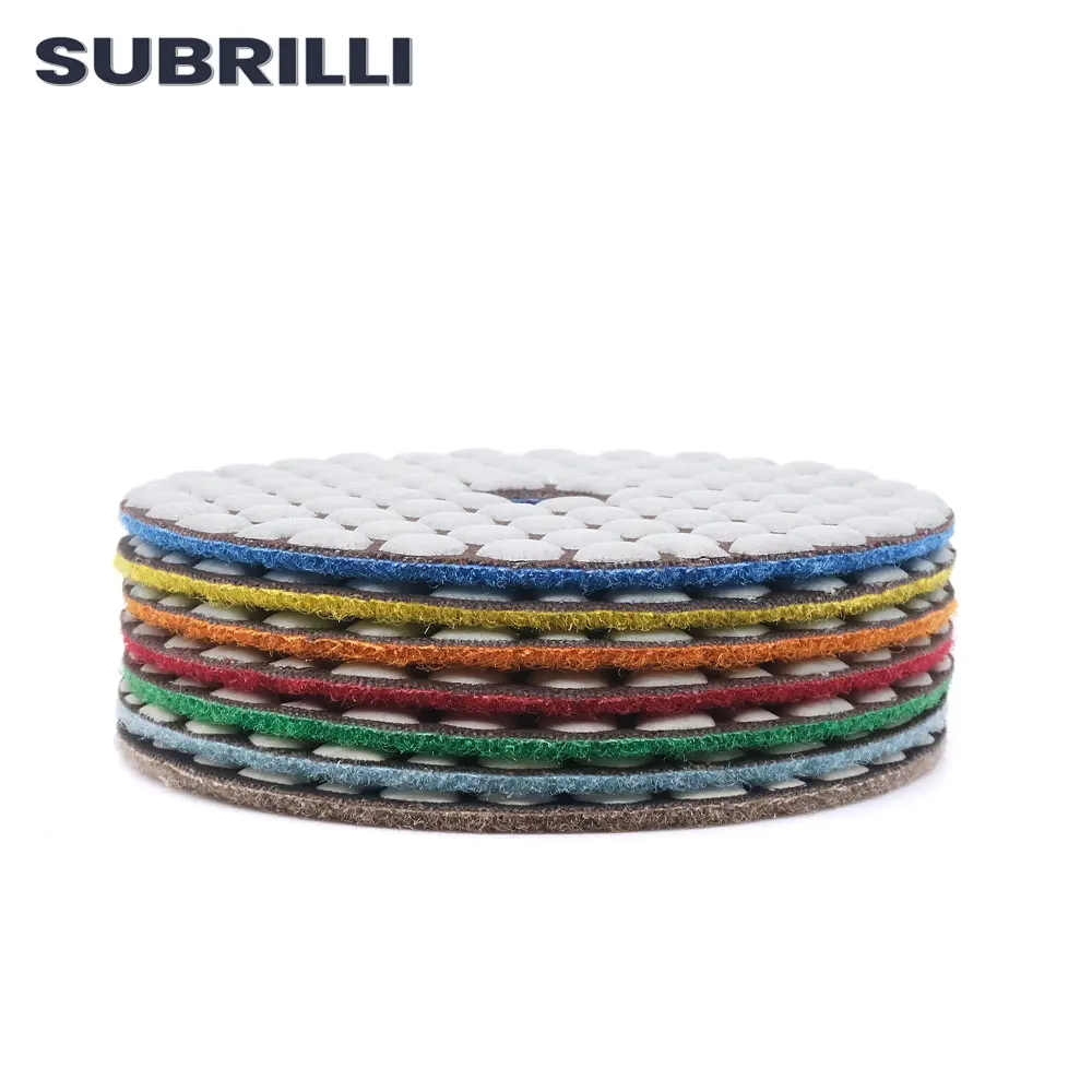 SUBRILLI 7pcs 4inch Diamond Dry Polishing Pad 100mm Flexible Diamond Sanding Wheel For Granite Marble Stone Concrete