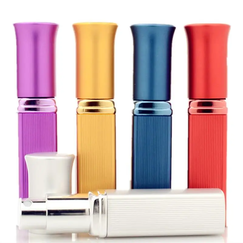 

6ML Portable Aluminum Perfume Bottle With Atomizer Mini Refillable Travel Spray Empty Glass Parfum Case LX4286