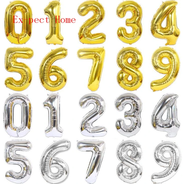 32 Inch Number Balloons with Individual Packaging Gold Silver Aluminum Foil Balloon Wedding Birthday Decoration