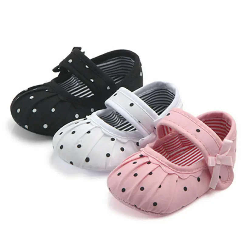 

0-18M Newborn Baby Shoes Anti-Slip Dot Crib Shoes Prewalker Soft Sole Baby Girl Princess Shoes