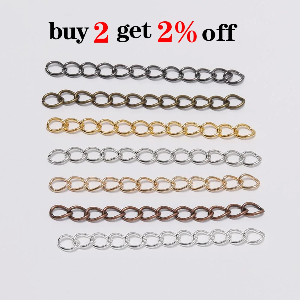 100pcs/lot 50mm 70mm  Necklace Extension Chain Bulk Bracelet Extended Chains Tail Extender For DIY Jewelry Making Findings