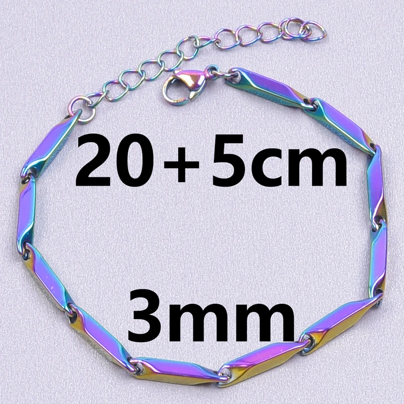 25-90cm Rainbow Color Chain Necklace For Women Men Accessories Stainless Steel Necklace Lobster Clasp Bracelet Punk Jewelry Gift