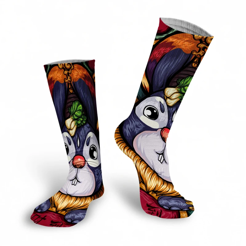 Cartoon Panda Printed Long Socks For Unisex Fashion Harajuku Girls Long Socks Japanese Style Ninja Middle Tube Socks For Female