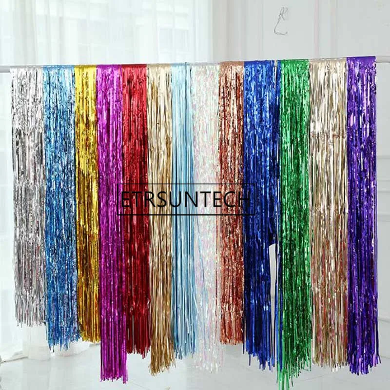 50pcs 1*2 Meters Multicolor Foil Fringe Shiny Rain Curtains Decor Wedding Decor Photography Background Supplies