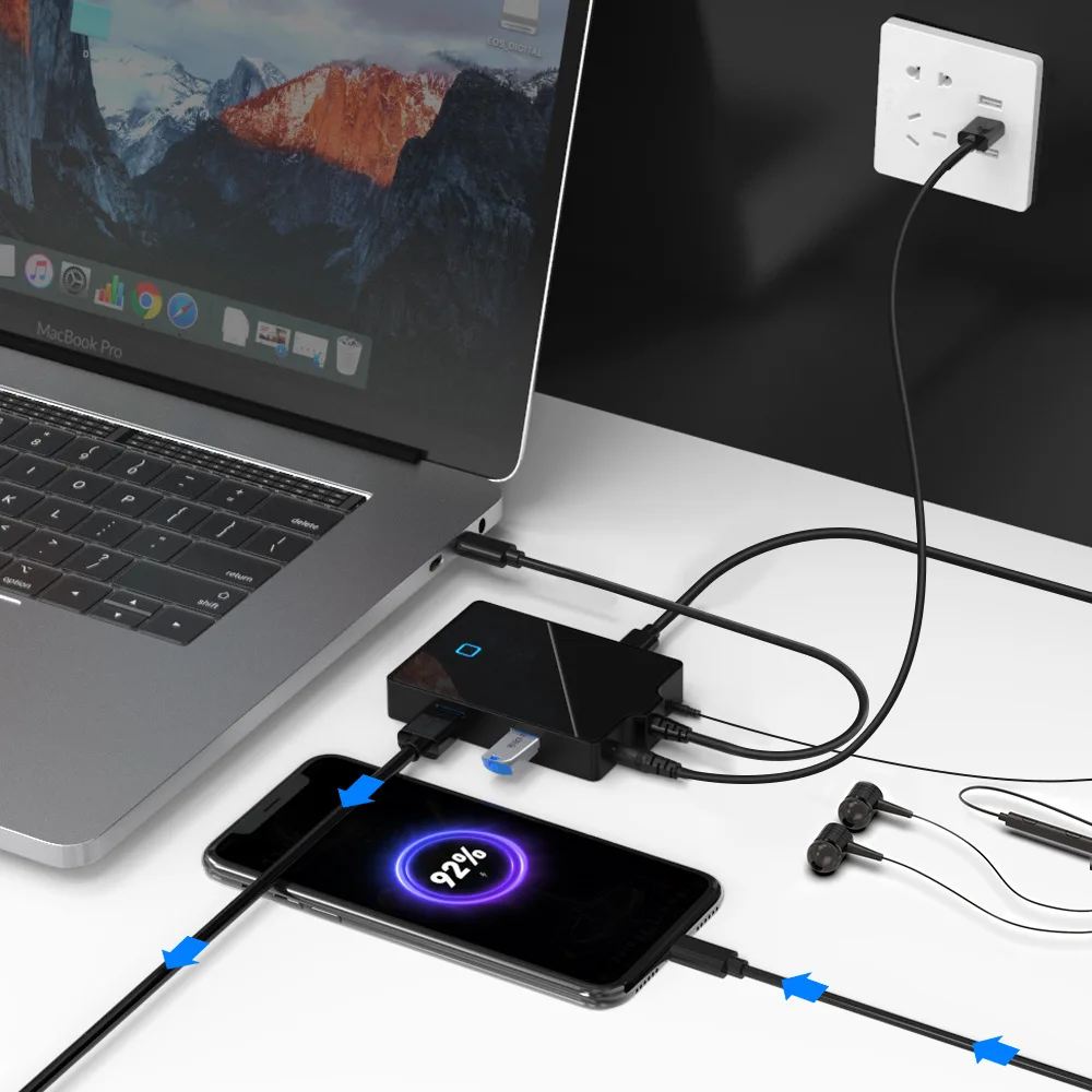 UTHAI-estación de acoplamiento tipo C, divisor con fuente de alimentación, concentrador USB de expansión seis en uno, Cable de Audio de 3,5 MM, VGA, HDMI, 4K