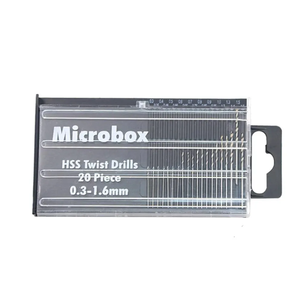 20Pcs 0.3mm-1.6mm Mini punta elicoidale HSS Set Micro punta elicoidale in acciaio ad alta velocità s per gioielli artigianali